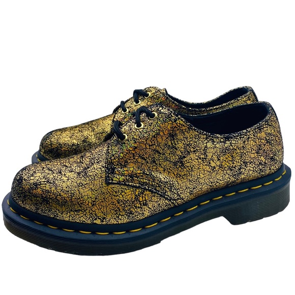 Dr. Martens Shoes - Dr. Martens Oxford 1461 Metallic Leather Gold Iridescent Gold Crackle Size 6